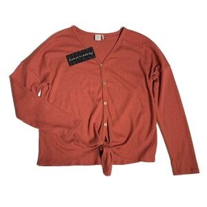 New Paper Crane waffle jersey basic waist tie long‎ sleeve top